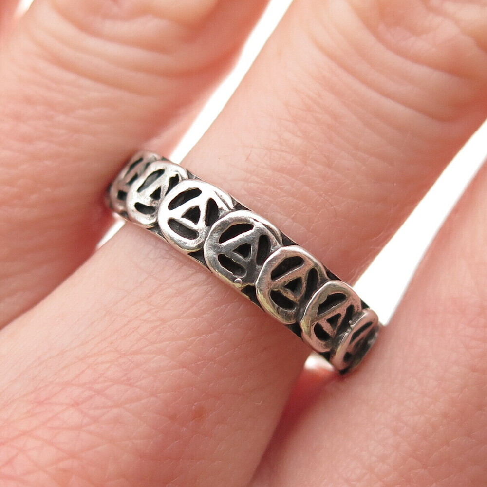 925 Sterling Silver Vintage Alcoholics Anonymous Oxidized Band Ring Size 9